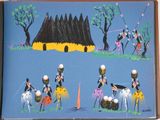 a picture of a painting of a group of people playing drums