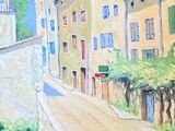 une peinture représentant une peinture d'une rue dans une ville