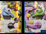 deux cartes Pokémon aux couleurs et aux motifs différents