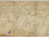 a drawing of a drawing of a man riding a horse on a track