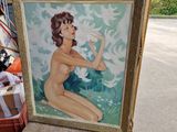 a picture of a painting of a woman sitting on a table
