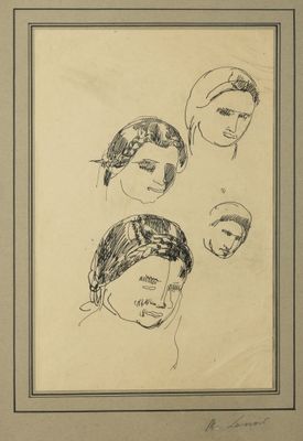 an image of a drawing of a woman ' s head with four different faces