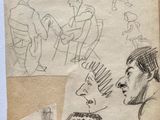 sketches of a man and a woman in different poses on a piece of paper