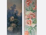 two paintings of flowers painted on the same wall