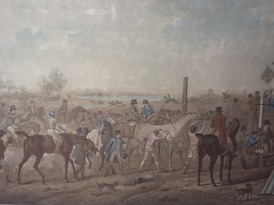 une peinture représentant un groupe d'hommes à cheval