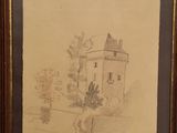 a drawing of a house with a garden in front of it