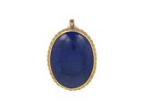 a gold and lapis pendant with a blue stone in the center