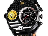men ' s watch with black dial and yellow leather band