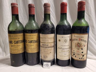 Lot de 5 bouteilles dont 2 bouteilles CHÂTEAU BRANE-CANTENAC…
