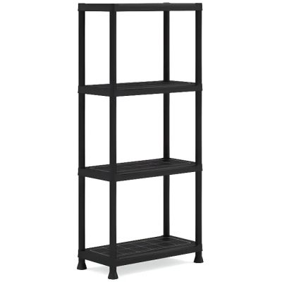 une étagère noire surmontée de quatre tablettes