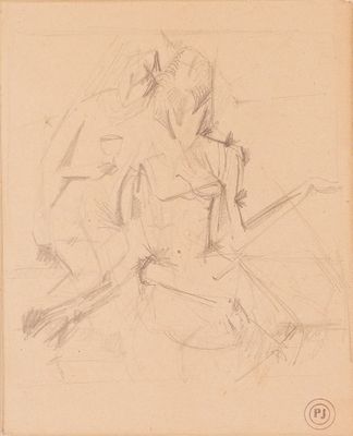 un vieux dessin représentant un homme assis sur un banc avec une guitare