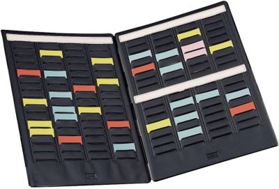 a black folder with a lot of sticky notes in it