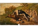 une image représentant un tableau où l'on voit un chien courir après un garçon allongé par terre