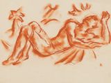 l'image d'un dessin représentant une femme allongée sur un lit