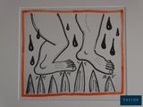 un dessin représentant les pieds et les jambes d'une personne sous la pluie
