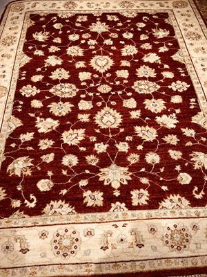 Tapis Afghan Zigler fond, rouge, bordeaux, blanc 200 X150
