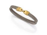 a cable bracelet with a gold clasp on a white background