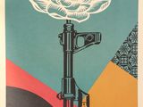 an image of a poster with a flower on top of a gun