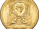a close up of a gold medal with a picture of a woman