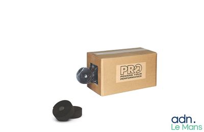 a cardboard box with a pair of black ear plugs in it