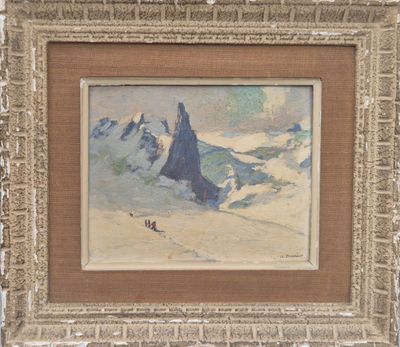 une image représentant un tableau représentant un paysage de montagne avec une personne au premier plan