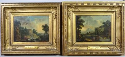 paire de peintures à l'huile du XIXe siècle représentant un paysage champêtre