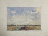 an image of a painting of a field with a sky in the background