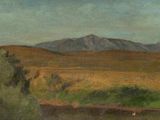an image of a painting of a landscape with mountains in the background
