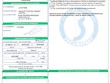 a green and white identification card with a barcode on it
