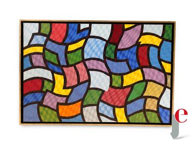 peinture représentant un motif de vagues multicolores sur fond blanc