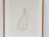 dessin représentant un homme assis sur une chaise devant un mur blanc