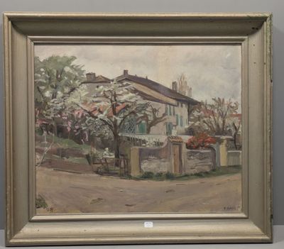 an image of a painting of a house with a tree in front of it
