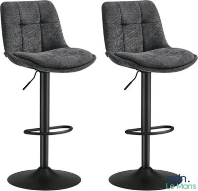 une paire de tabourets de bar gris avec des pieds en métal noir