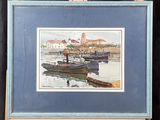 a picture of a painting of boats in the water