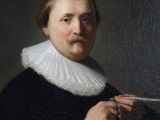 a painting of a woman holding a plate in her hand