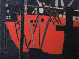 a picture of a painting with a red and black background