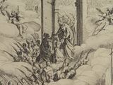 an image of a drawing of a group of people in the clouds