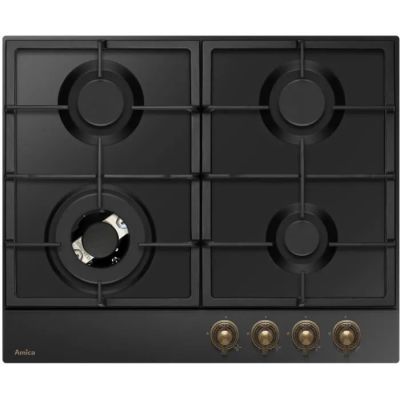 une plaque de cuisson noire à quatre feux et quatre boutons