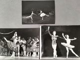 three black and white photos of a couple of dancers on a stage