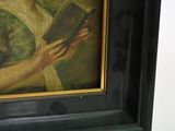a painting of a woman holding a book in her hand