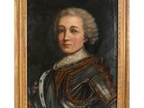 un tableau représentant un homme en armure, dans un cadre doré