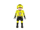 un gros plan sur une figurine Lego représentant un homme en uniforme jaune