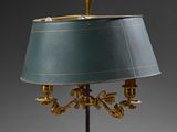 an image of a lamp with a blue shade on it