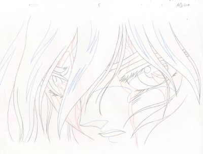 dessin représentant une femme aux cheveux longs et au visage triste