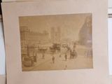 two old photos of a building and a horse and buggy