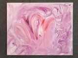 peinture abstraite violette et blanche avec un cœur au centre