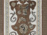 an image of a brown and white rug with a design on it