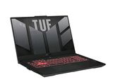 a black laptop with a red keyboard on a white background