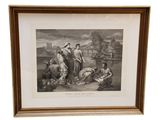 une gravure ancienne représentant un groupe de personnes dans un champ