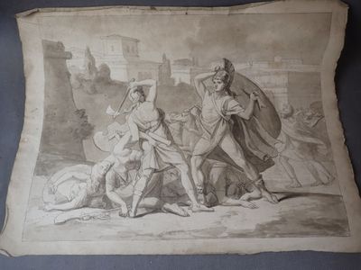 une vieille photo représentant un tableau où l'on voit une femme être soulevée du sol